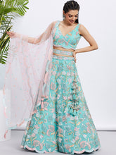 Load image into Gallery viewer, Turquoise Blue Sequin Embroidered Lehenga Choli Set ClothsVilla