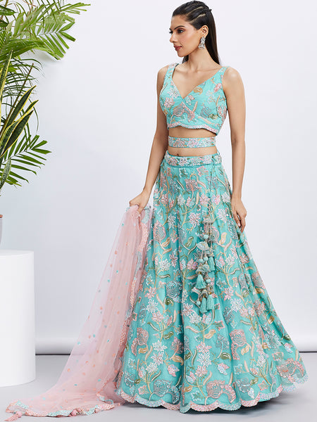 Embellished Bell Sleeve Lehenga Choli Set main image 1