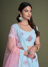 Load image into Gallery viewer, Turquoise Pakistani Georgette Lehenga Choli For Indian Festivals &amp; Weddings - Sequence Embroidery Work, Thread Embroidery Work, Clothsvilla