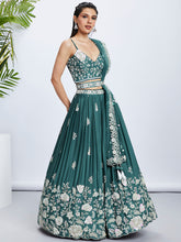 Load image into Gallery viewer, Turquoise Sequined and Embroidered Georgette Lehenga Choli Set ClothsVilla