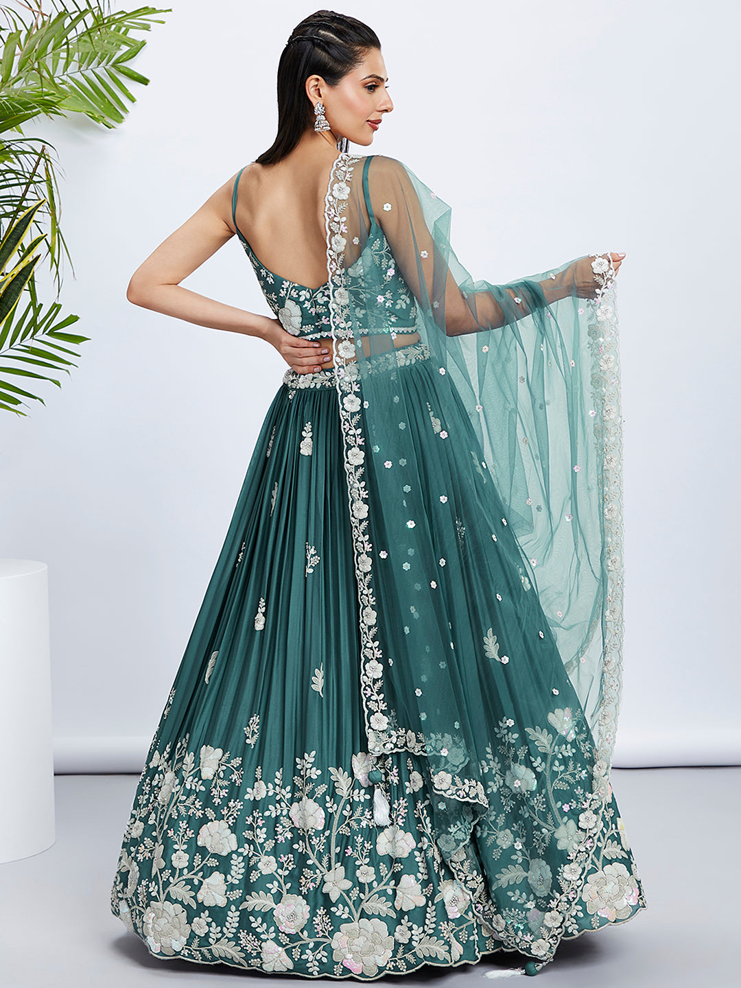 Turquoise Sequined and Embroidered Georgette Lehenga Choli Set ClothsVilla