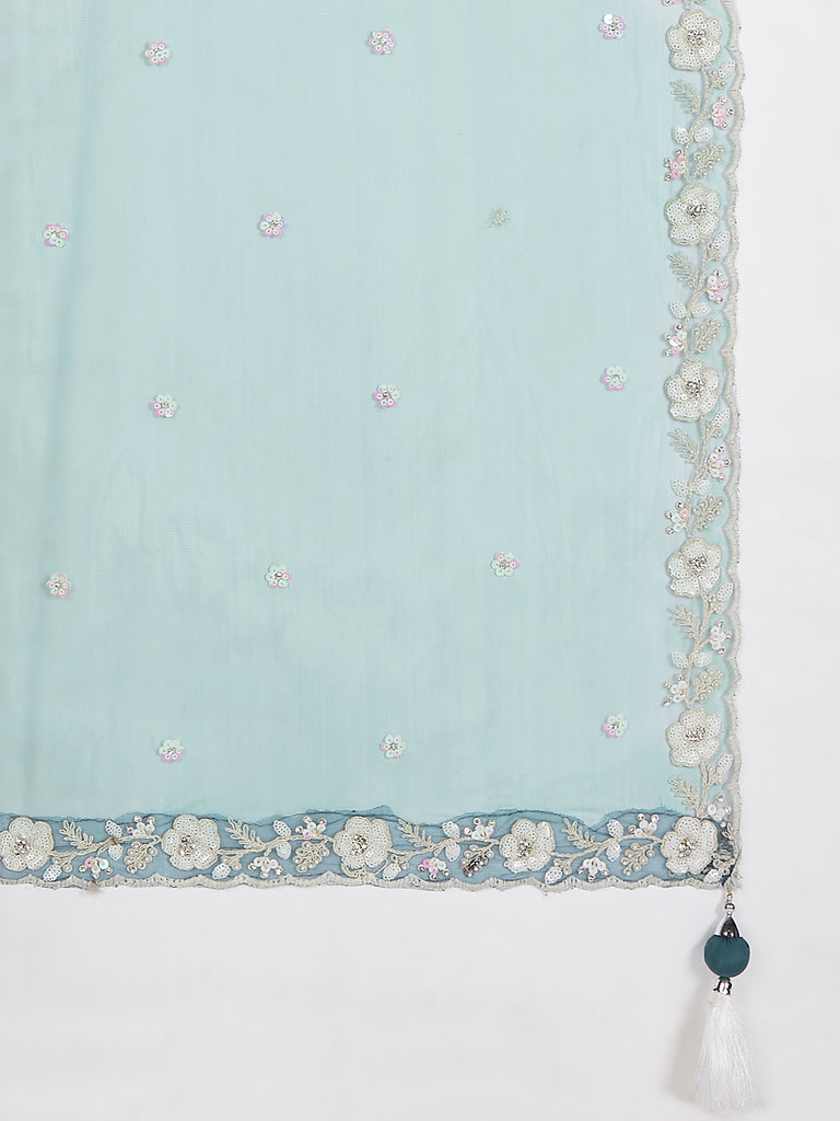 Turquoise Sequined and Embroidered Georgette Lehenga Choli Set ClothsVilla