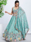 Turquoise Sequined & Embroidered Chiffon Lehenga Choli Set with Printed Dupatta ClothsVilla