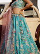 Load image into Gallery viewer, Turquoiseblue Satin Silk Sequins embroidery Semi-Stitched Lehenga choli &amp; Dupatta ClothsVilla