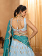 Load image into Gallery viewer, Turquoiseblue Tissue Lehenga Choli with Sequins, Beads &amp; Thread Embroidery – Full-Flared Semi-Stitched Lehenga with Dupatta ClothsVilla