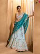 Load image into Gallery viewer, Turquoiseblue Tissue Lehenga Choli with Sequins, Beads &amp; Thread Embroidery – Full-Flared Semi-Stitched Lehenga with Dupatta ClothsVilla