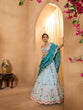 Load image into Gallery viewer, Turquoiseblue Tissue Lehenga Choli with Sequins, Beads &amp; Thread Embroidery – Full-Flared Semi-Stitched Lehenga with Dupatta ClothsVilla