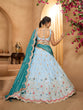 Load image into Gallery viewer, Turquoiseblue Tissue Lehenga Choli with Sequins, Beads &amp; Thread Embroidery – Full-Flared Semi-Stitched Lehenga with Dupatta ClothsVilla