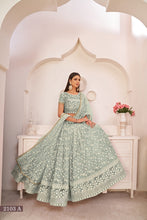 Load image into Gallery viewer, Turquolse Green Elegant Butterfly Net Lehenga with Intricate Embroidery ClothsVilla