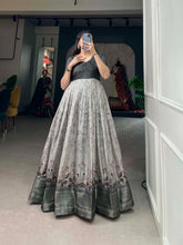 Load image into Gallery viewer, Tussar Silk Grey Printed Gown with Adjustable Comfort ClothsVilla