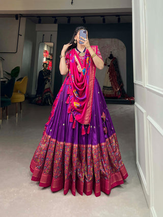 Tussar Silk Purple Lehenga Choli Set: Printed Elegance with Foil Work ClothsVilla
