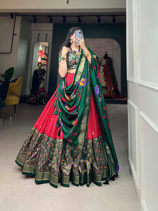 Tussar Silk Red Lehenga Choli Set: Printed Elegance with Foil Work ClothsVilla