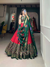 Load image into Gallery viewer, Tussar Silk Red Lehenga Choli Set: Printed Elegance with Foil Work ClothsVilla