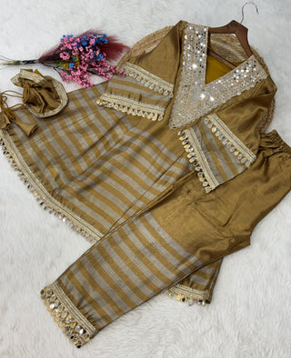 Two-Tone Mirror Work Kurta Set with Batwa ClothsVilla