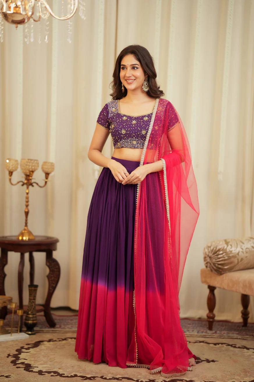 Two-Tone Sequins Work Lehenga Set ClothsVilla Main image