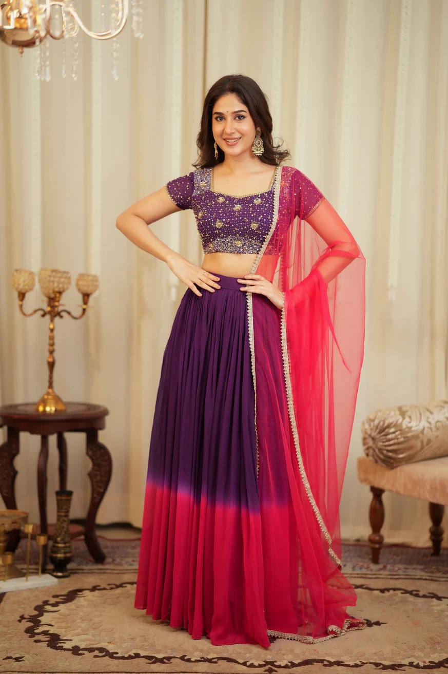 Two-Tone Sequins Work Lehenga Set Secondary image