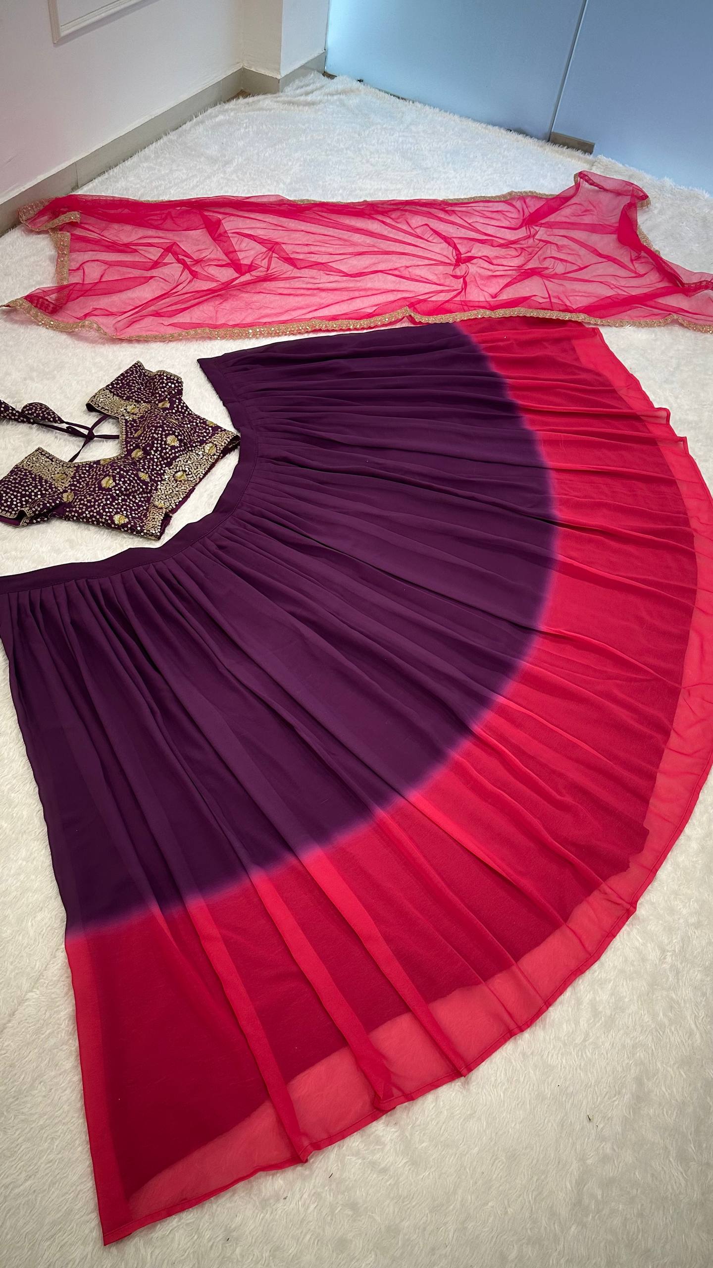 Two-Tone Sequins Work Lehenga Set ClothsVilla