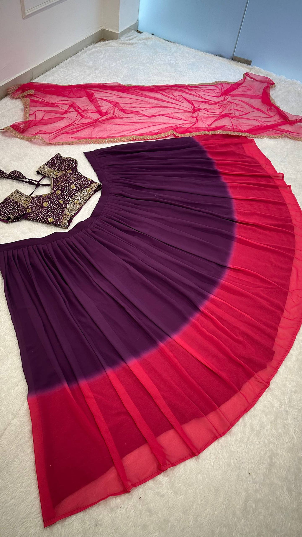 Two-Tone Sequins Work Lehenga Set ClothsVilla