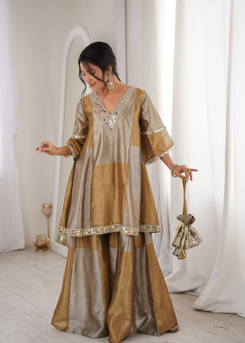 Two-Tone Tissue Kurta Set & Batwa ClothsVilla