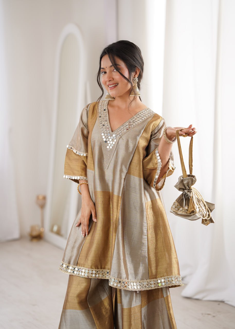 Two-Tone Tissue Kurta Set & Batwa ClothsVilla
