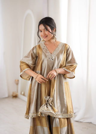 Two-Tone Tissue Kurta Set & Batwa ClothsVilla