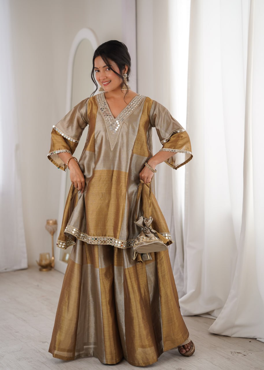 Two-Tone Tissue Kurta Set & Batwa ClothsVilla