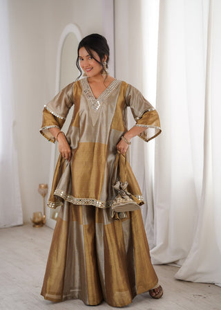 Two-Tone Tissue Kurta Set & Batwa ClothsVilla