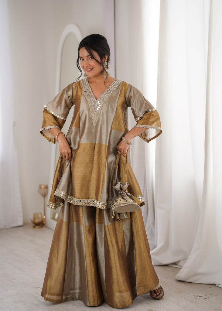 Two-Tone Tissue Kurta Set & Batwa ClothsVilla