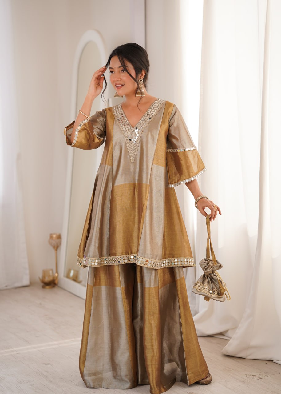 Two-Tone Tissue Kurta Set & Batwa ClothsVilla