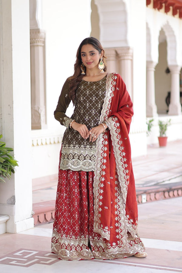 Two-Tone Vichitra Silk Top Sharara Set ClothsVilla
