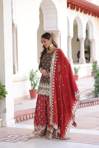 Two-Tone Vichitra Silk Top Sharara Set ClothsVilla