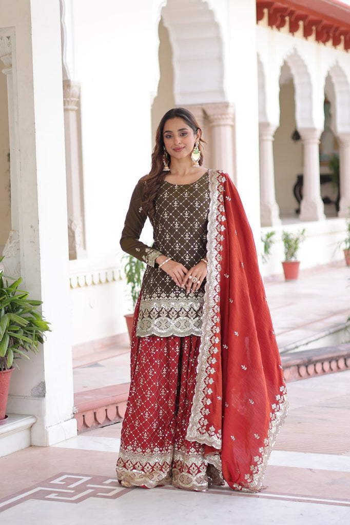 Two-Tone Vichitra Silk Top Sharara Set ClothsVilla