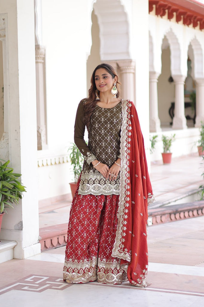 Two-Tone Vichitra Silk Top Sharara Set ClothsVilla