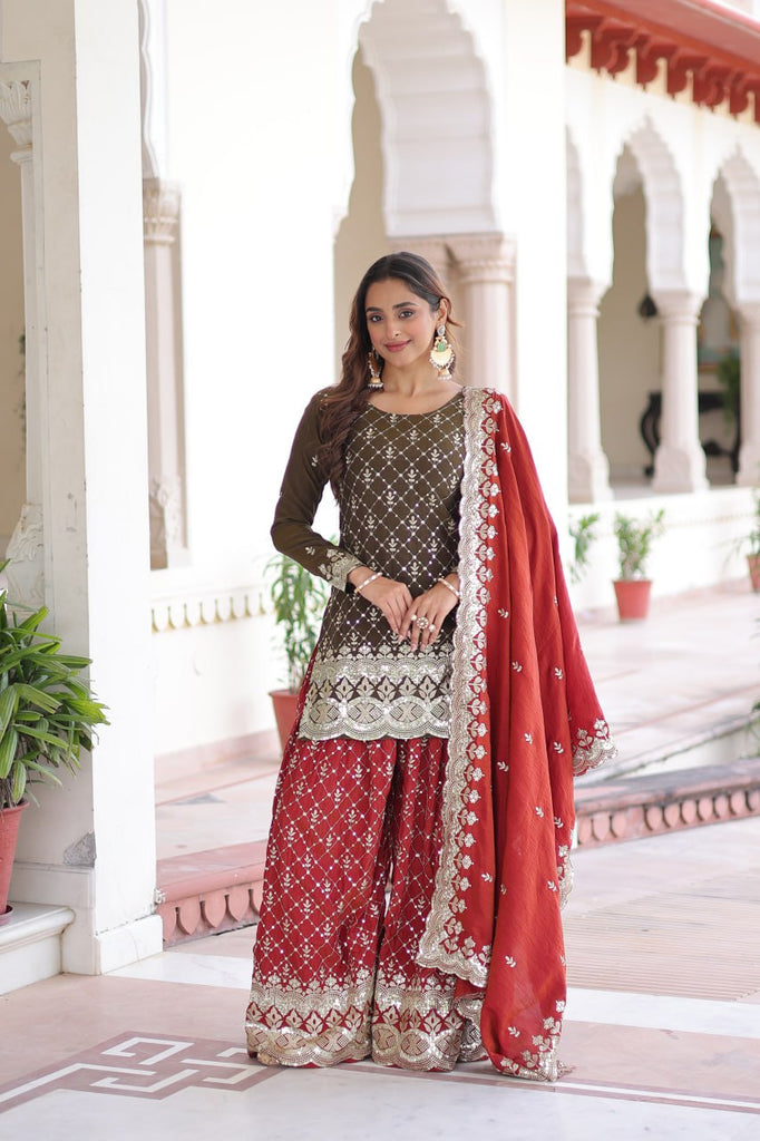 Two-Tone Vichitra Silk Top Sharara Set ClothsVilla