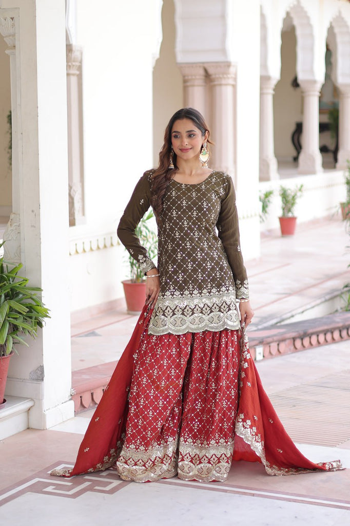 Two-Tone Vichitra Silk Top Sharara Set ClothsVilla