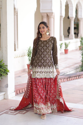 Two-Tone Vichitra Silk Top Sharara Set ClothsVilla