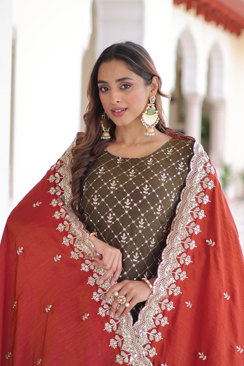 Two-Tone Vichitra Silk Top Sharara Set ClothsVilla
