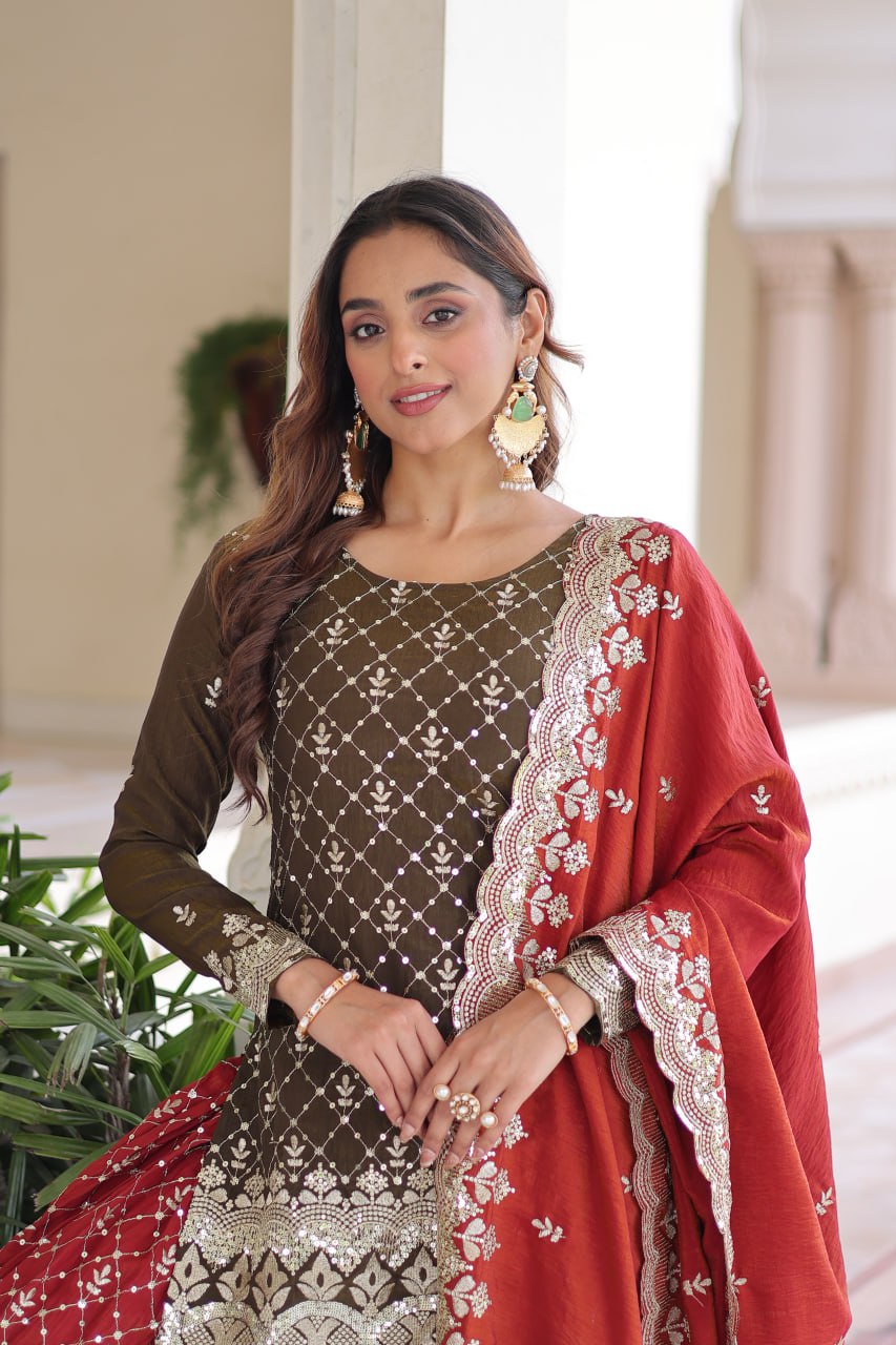 Two-Tone Vichitra Silk Top Sharara Set ClothsVilla