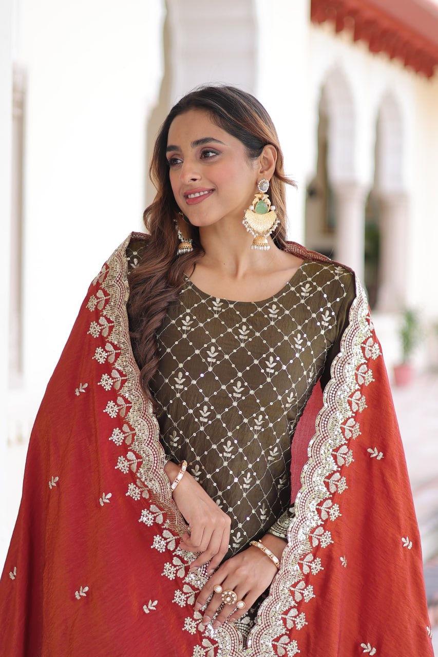 Two-Tone Vichitra Silk Top Sharara Set ClothsVilla