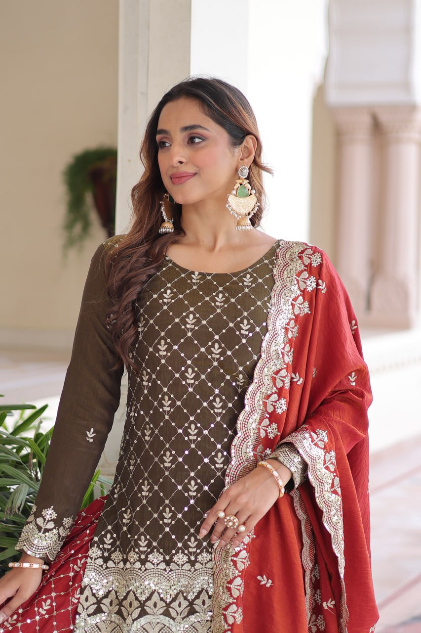Two-Tone Vichitra Silk Top Sharara Set ClothsVilla