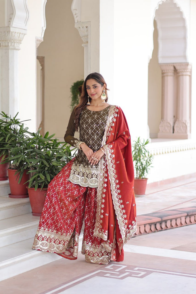 Two-Tone Vichitra Silk Top Sharara Set ClothsVilla