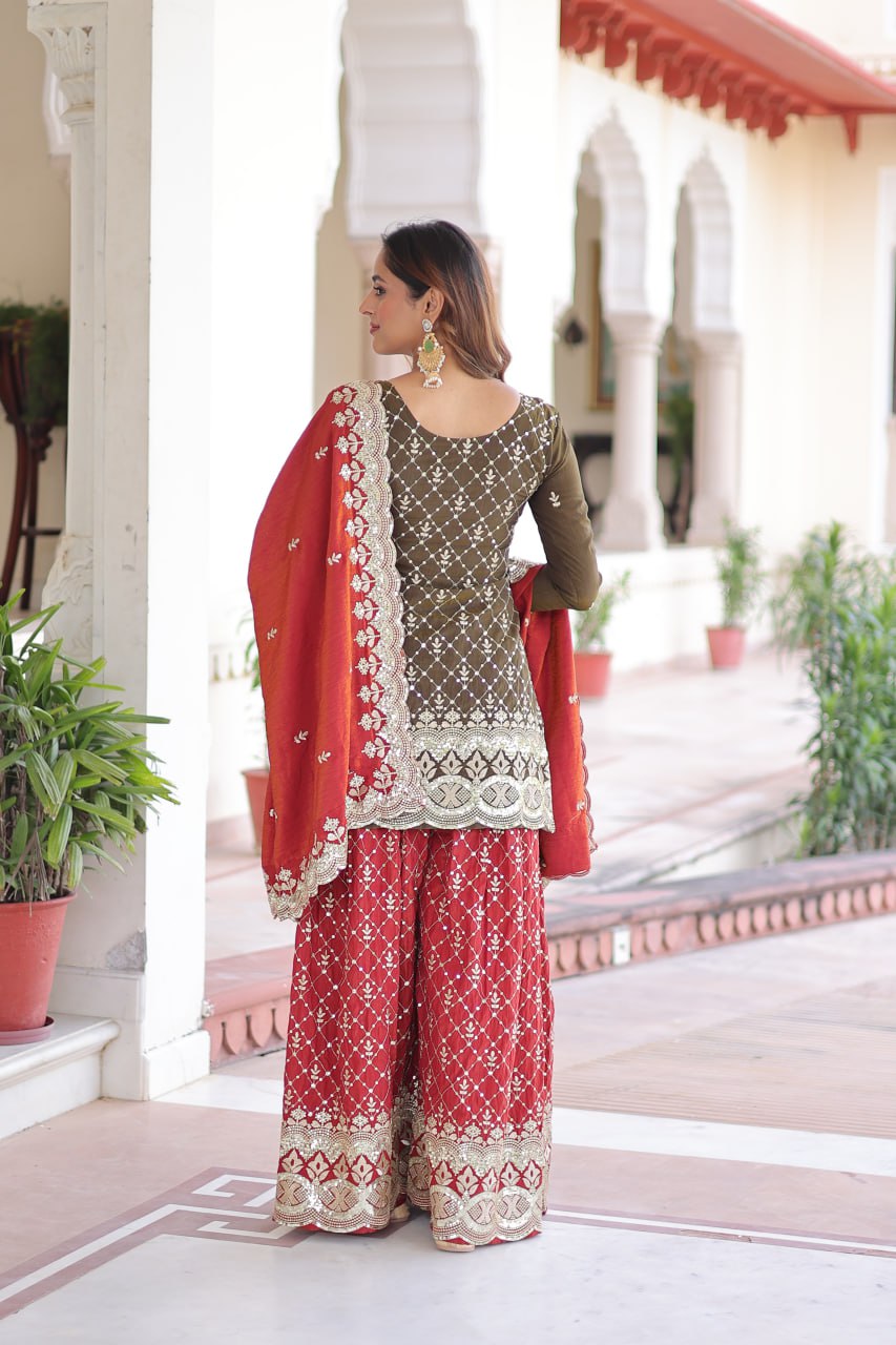 Two-Tone Vichitra Silk Top Sharara Set ClothsVilla