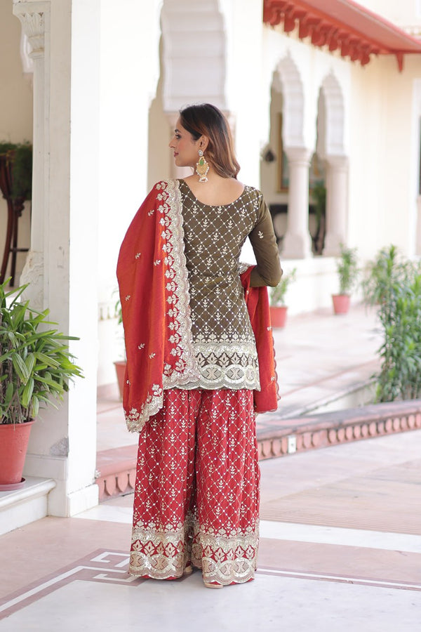 Two-Tone Vichitra Silk Top Sharara Set ClothsVilla