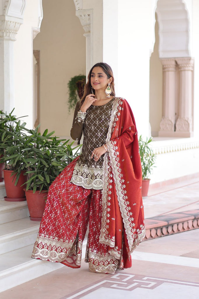 Two-Tone Vichitra Silk Top Sharara Set ClothsVilla