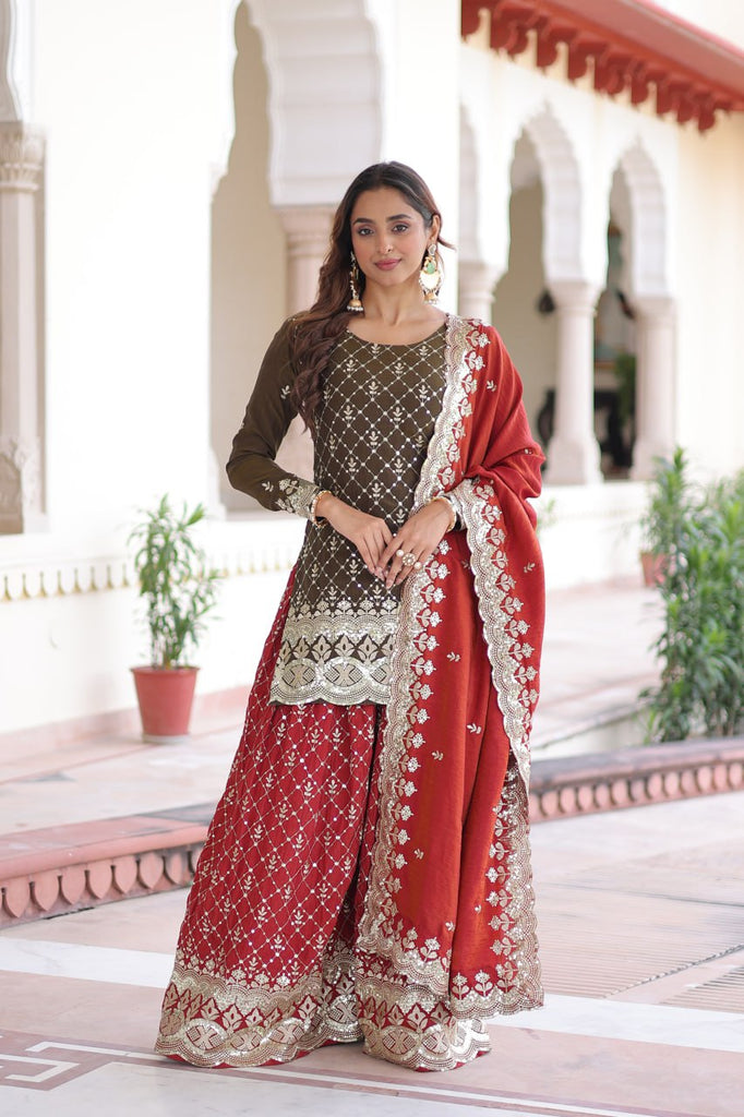 Two-Tone Vichitra Silk Top Sharara Set ClothsVilla