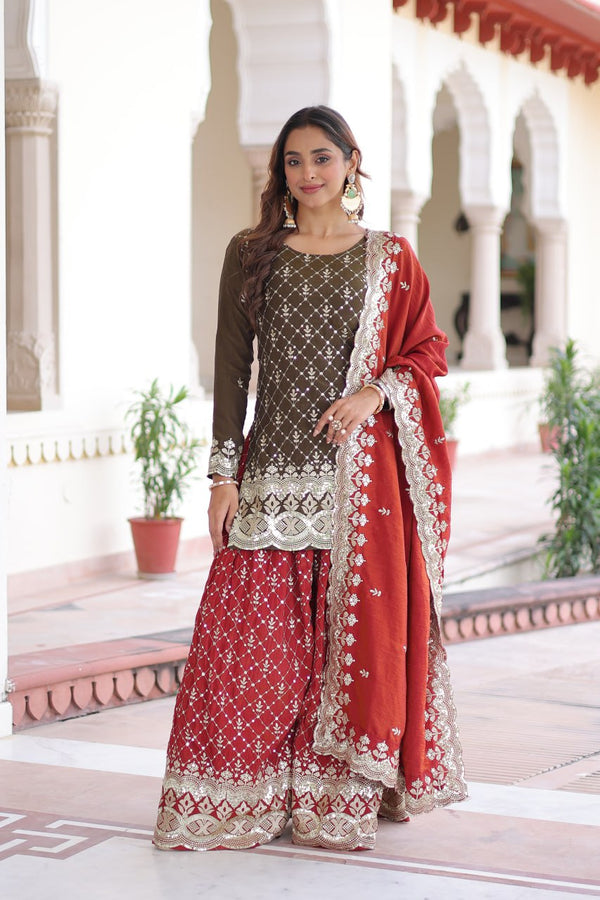 Two-Tone Vichitra Silk Top Sharara Set ClothsVilla