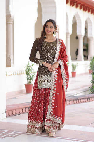 Two-Tone Vichitra Silk Top Sharara Set ClothsVilla
