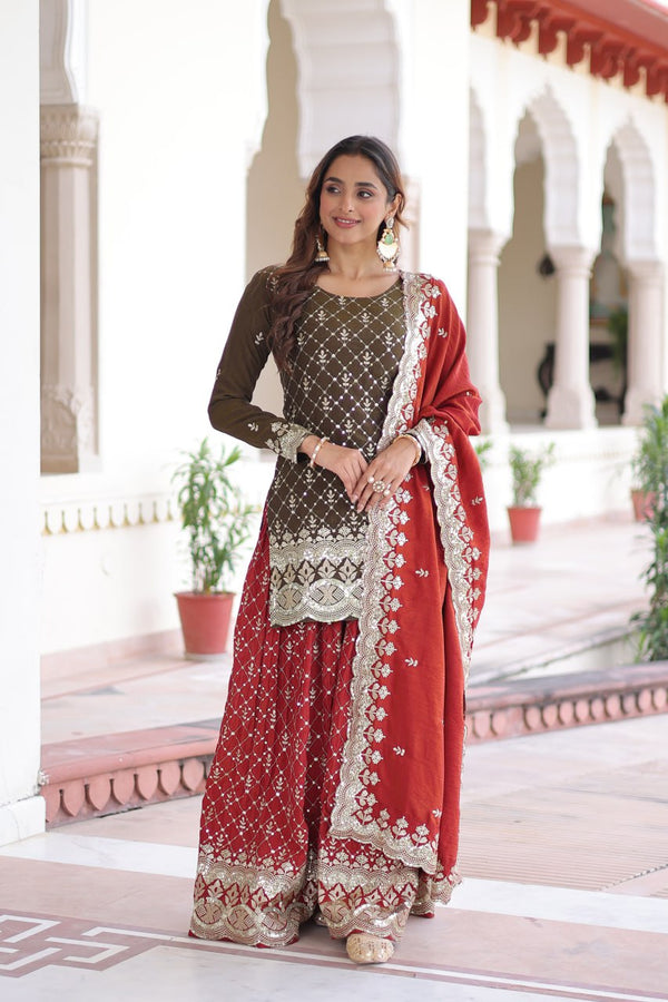 Two-Tone Vichitra Silk Top Sharara Set ClothsVilla