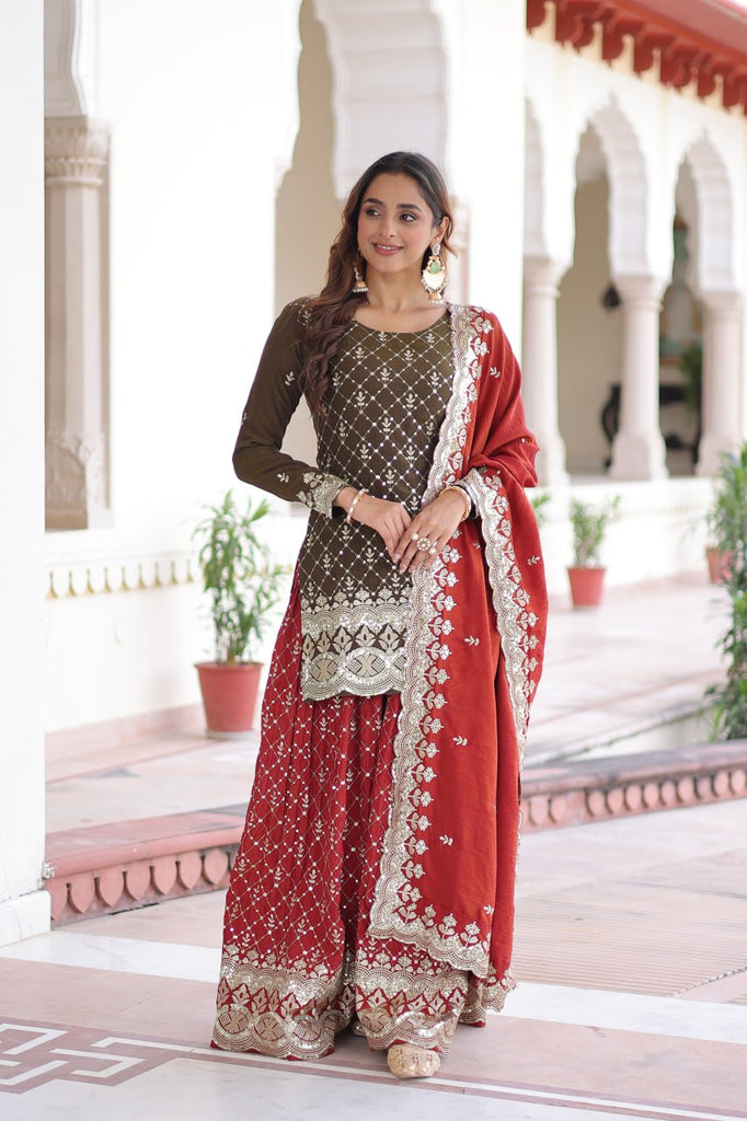 Two-Tone Vichitra Silk Top Sharara Set ClothsVilla