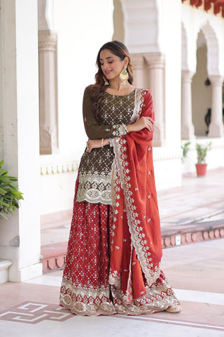 Two-Tone Vichitra Silk Top Sharara Set ClothsVilla